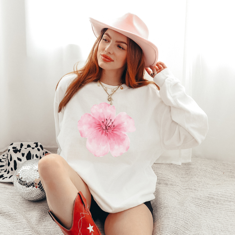 Coquette Preppy Pink Hibiscus Sweatshirt