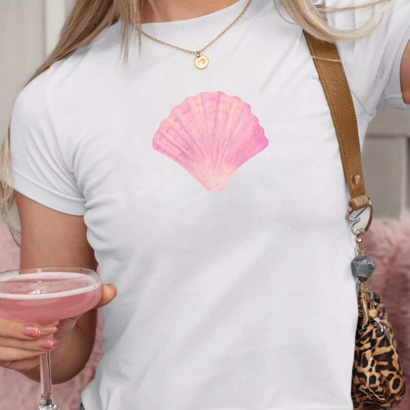 mermaidcore baby tee with pink seashell