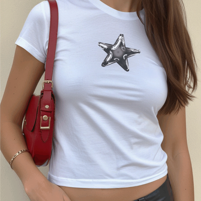 Chrome star Y2k baby tee
