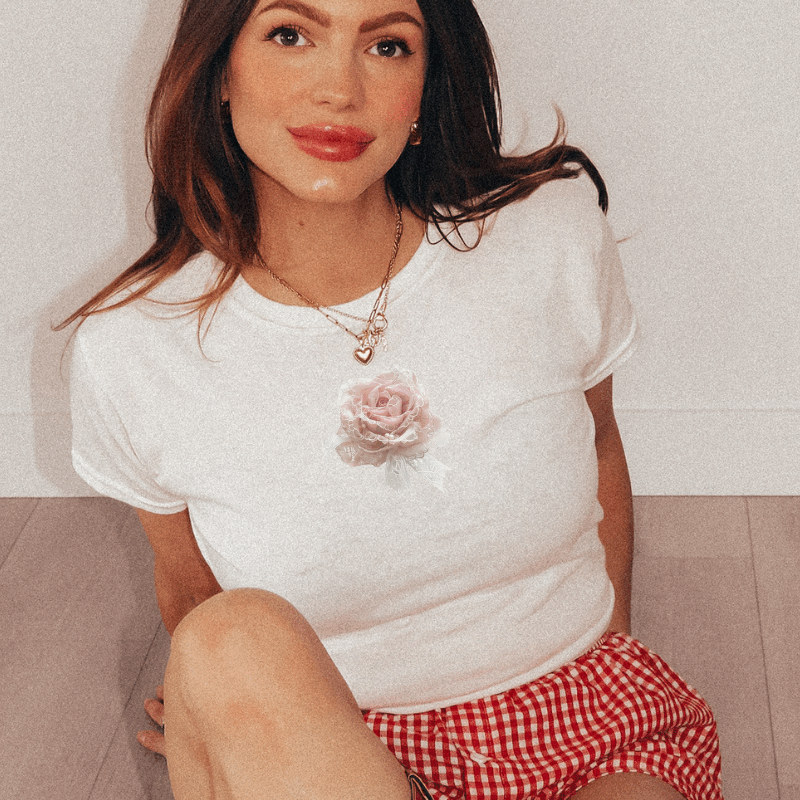 vintage pink rose baby tee
